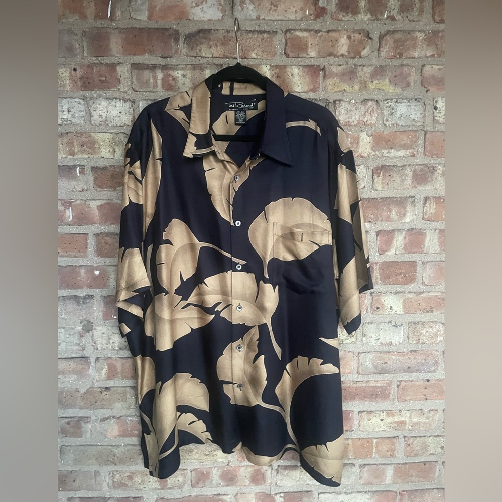 Tori Richard Silk Palm Leaf Print Hawaiian Shirt🖤